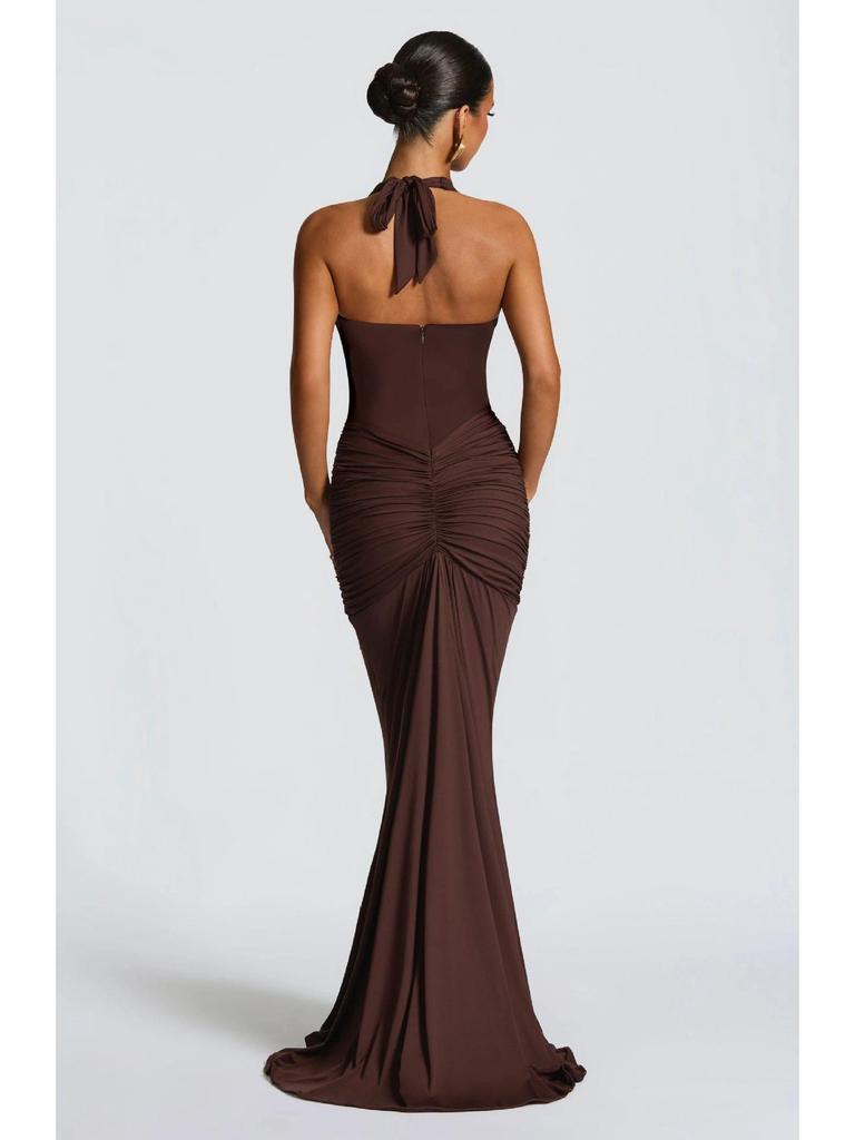 2025 Cross-Border Halter Deep V Evening Gown - Sexy Backless Long Pleated Dress