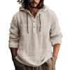 Men's Summer Solid Color Pockets Cotton Linen Long Sleeve Button Hooded