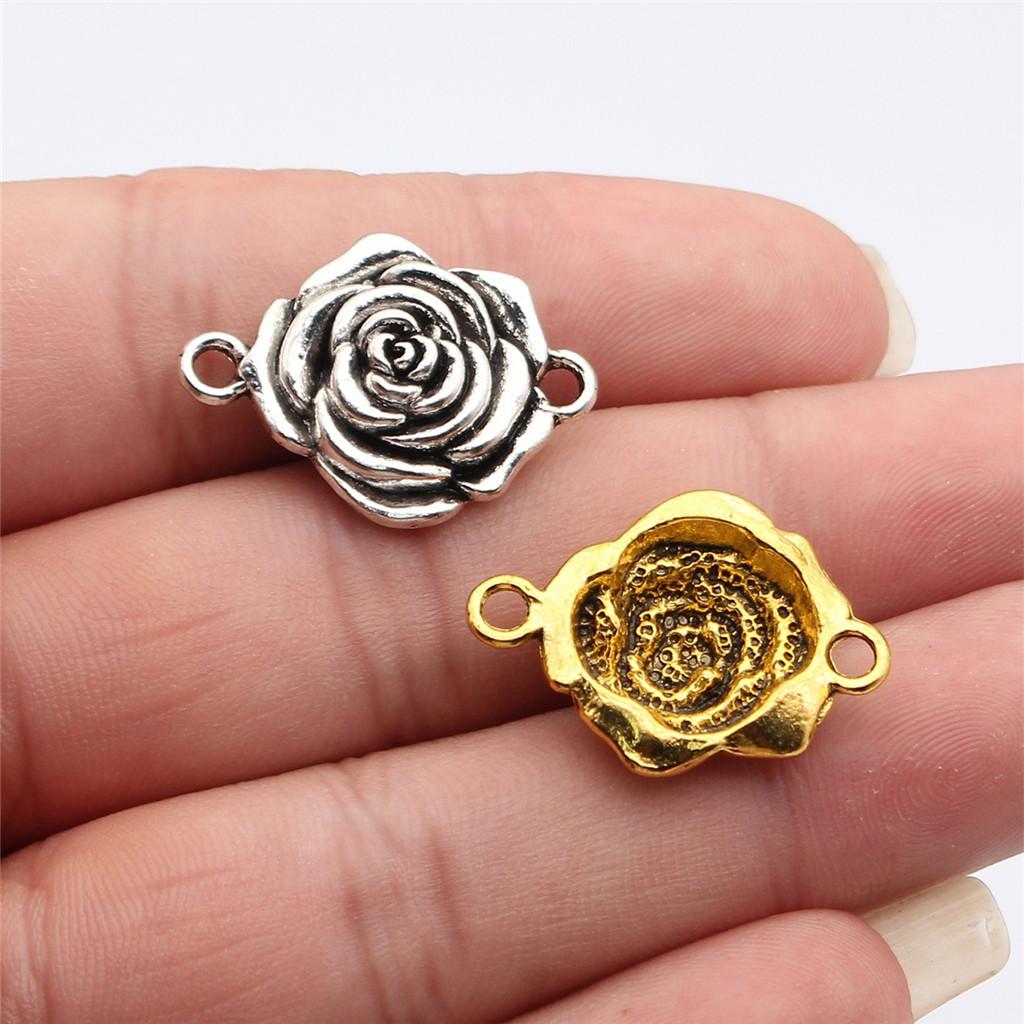 Flower Petal Connectors Botanical Themed Antique Bronze Zinc Alloy Jewelry Making Connect Charms Extender Connectors