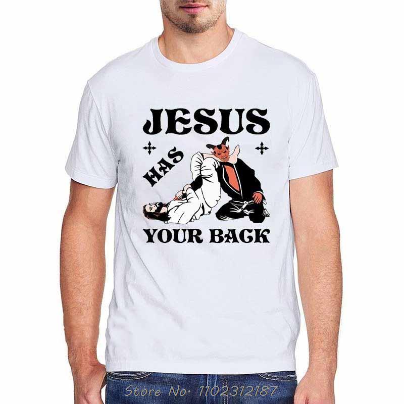 Men Jesus Has Your Back Jiu Jitsu Vintage Christian T-shirt Cotton Tops Kawaii Oversized T Shirt Harajuku Oversize Streetwear