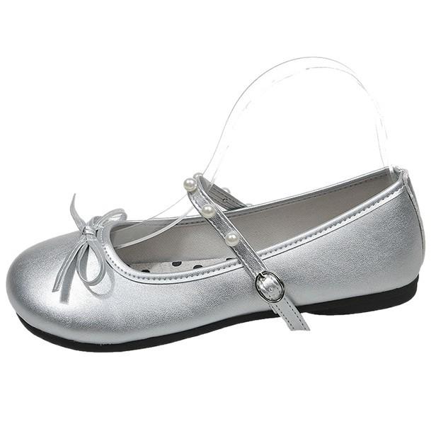 Chaussures plates pour femmes en cuir argenté rétro ballet français, petites, à semelles souples et confortables, chaussures simples rouges à bout rond Mary Jane