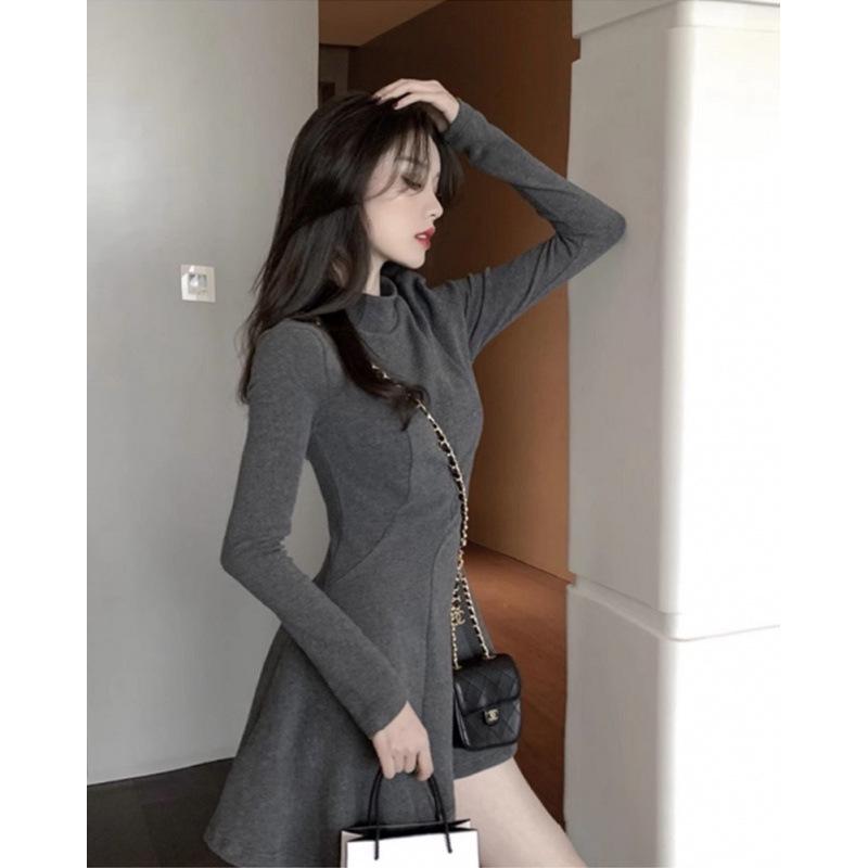 Women's Petite High-Neck Cinched-Waist Thermal Fleece Dress - Slimming A-Line Base Layer