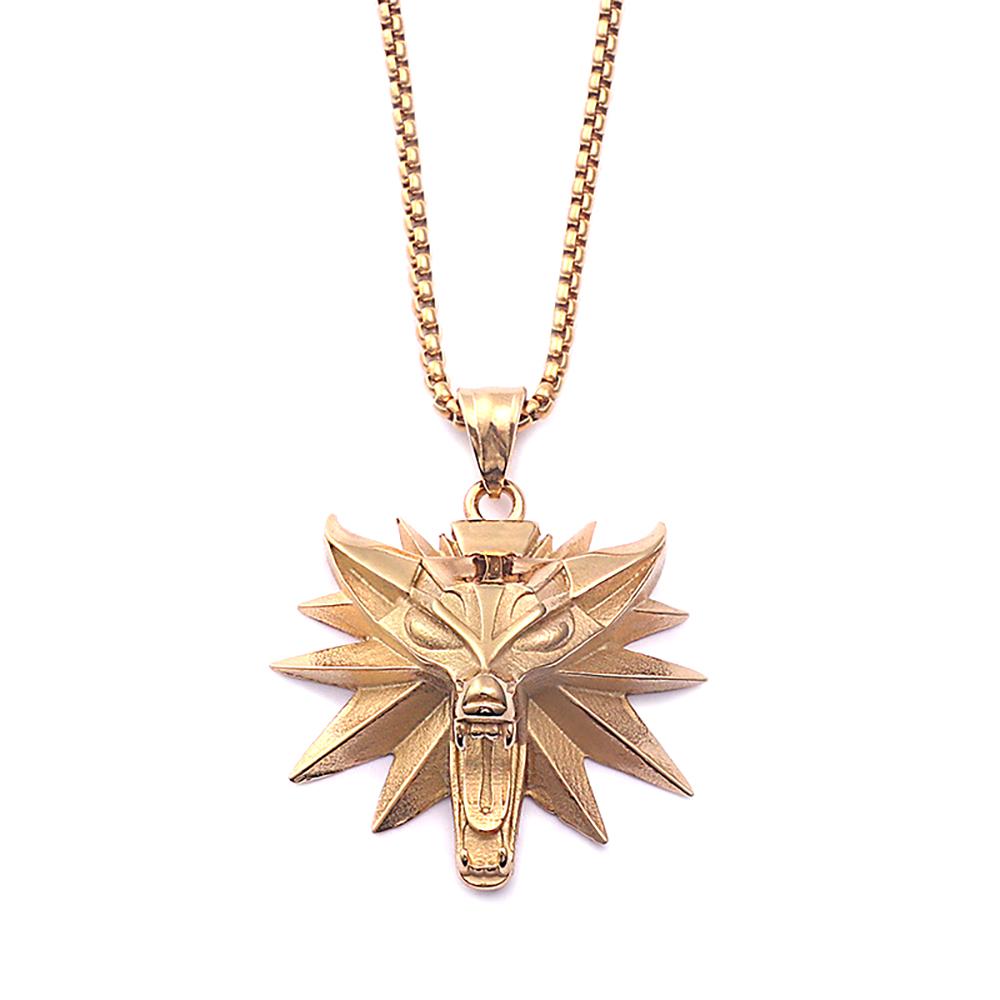 Vintage Stainless Steel Wolf Head Pendant Punk Hip Hop Geralt of Rivia Slavic Vikings Necklaces For Men Women  Jewelry