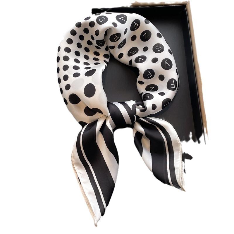 Polka Dot Line Temperament Scarf Color Matching Silk Scarf Imitation Silk Women's Square Scarf 71x71cm Headscarf Shawl Travel Scarf