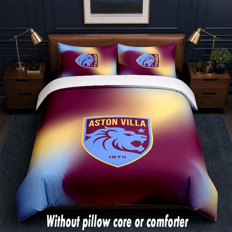 Aston Villa Football Design Bed Bedding Set 1 Duvet Cover + 2 Pillowcases Soft Breathable Household Bed Linens