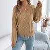 Women's Casual Color V-Neck Cable Knit Long Sleeve Sweater for Everyday Wear