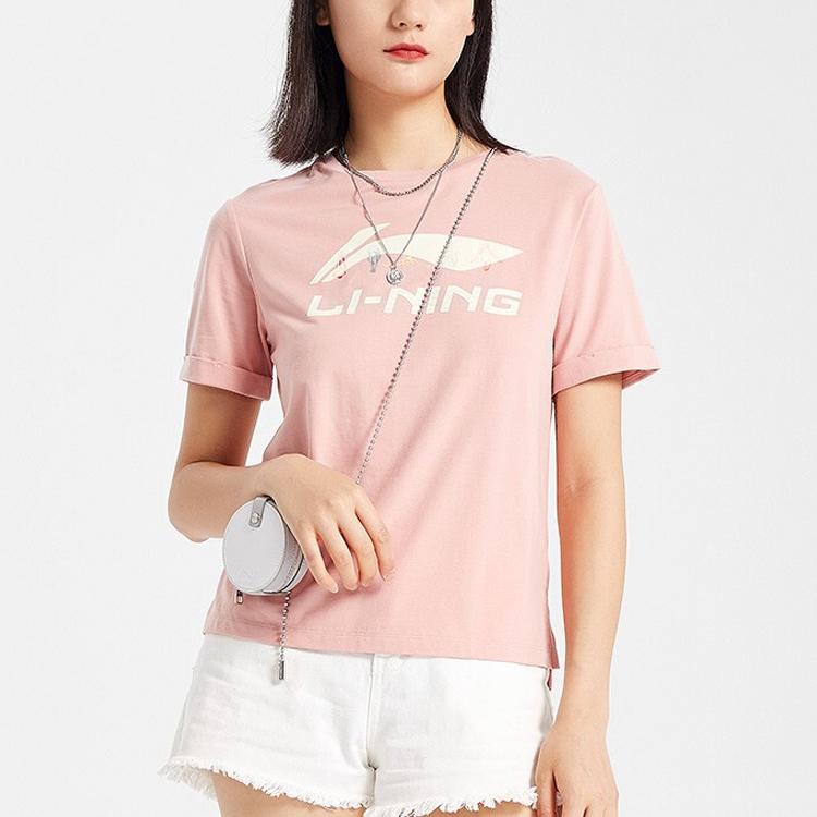 Li Ning Sportmode Serie Lockeres Kurzarm T-Shirt Damen Tops Nebel-Rosen-Pink AHSQ258-2