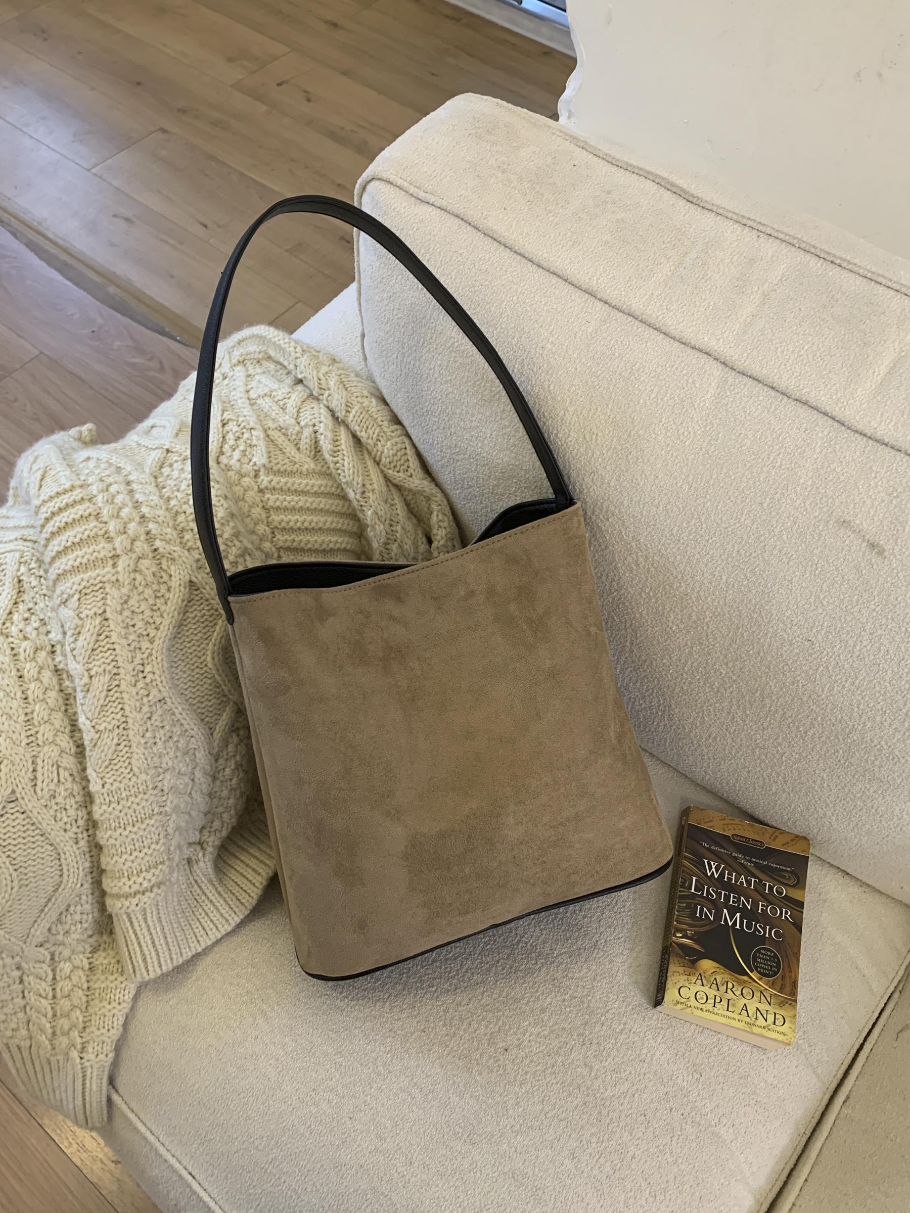 

Autumn Winter Vintage Women s Bag Large Capacity Faux Suede One Shoulder Bags Solid Color Casual Commuter Bucket Handbags (30cm<Max Length<50cm) хаки