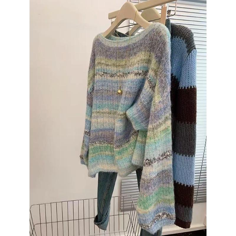 

Пуловер с плечом реглан, градиентный, однотонный, с длинными рукавами, свободный вязаный свитер, женский новый топ на начало осени L