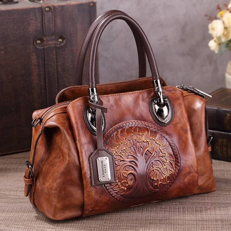 Vintage Style Women's Crossbody Bag Retro Embossed PU Leather Large Capacity Shoulder Messenger Bag with Gradient Color