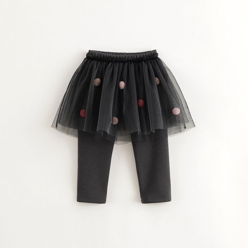 [Black Technology Heat Storage] Mark Jenny Girls  Three-Dimensional Pom-Pom Mesh Fleece-Lined Skirt Pants Baby Winter Clothing 241392 Gray Black 130 cm