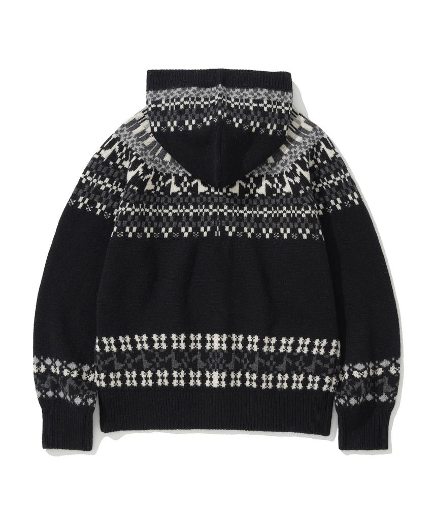 Knitted Nordic Melody Hoodie Cardigan Black