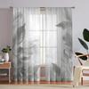 2 pieces HD digital Grey leaves printed window screen home decor style decoration living room bedroom rod
