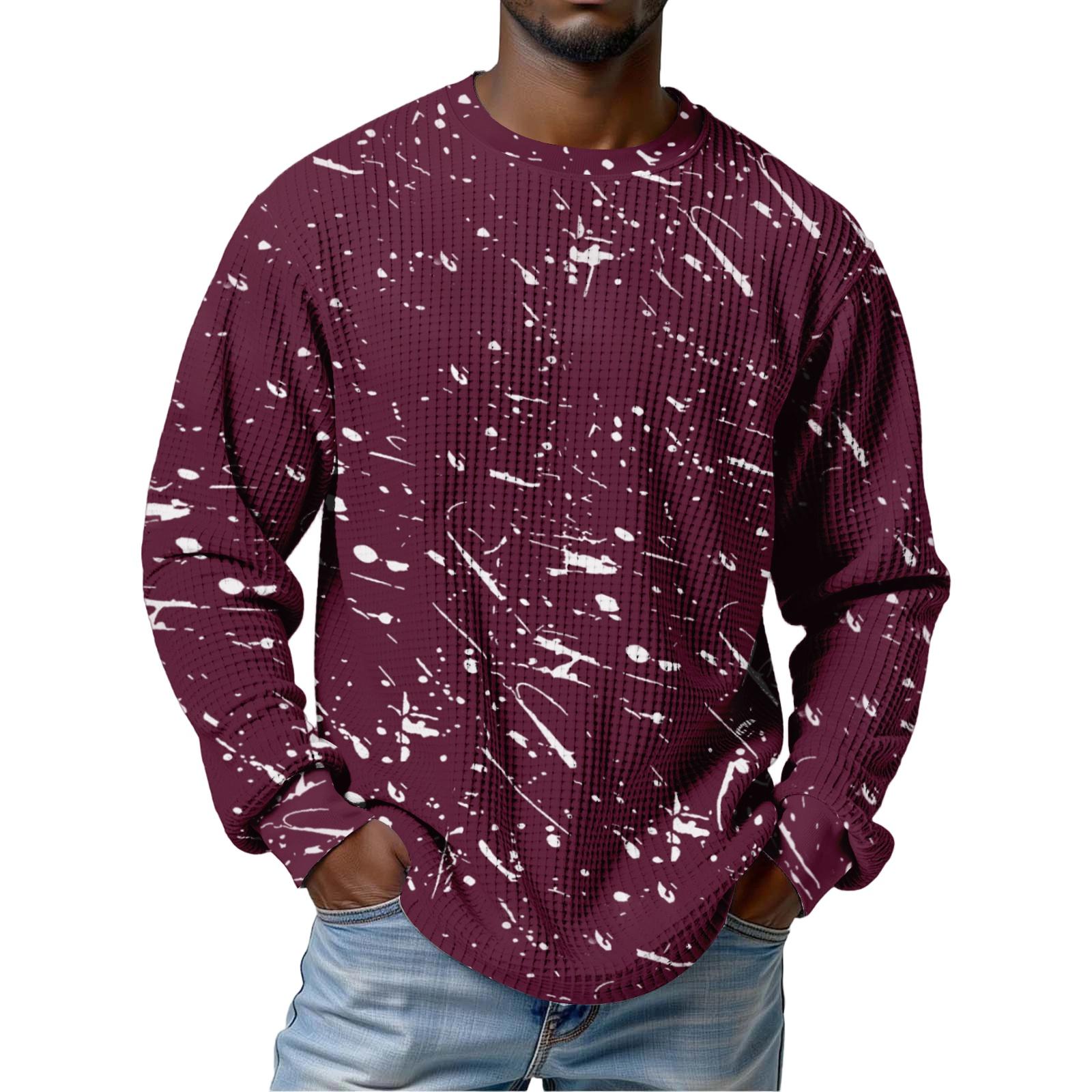 

Men s casual and fashionable ink-blurry texture printed shirt - Men s round-neck long-sleeve shirt M винний