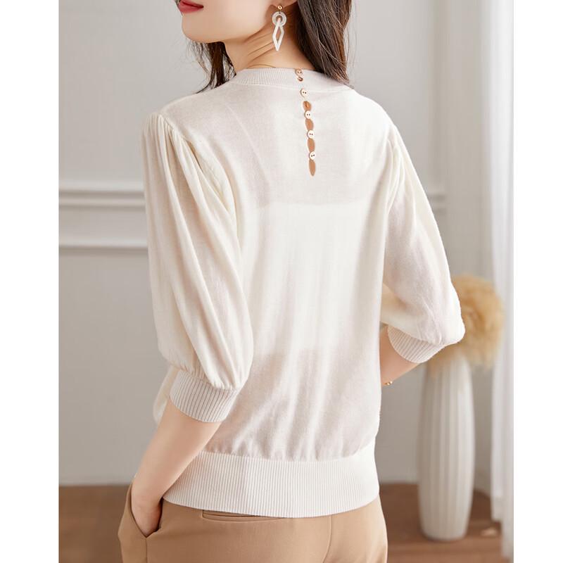 Srcr Women's Mid-Sleeve Wool Blend Puff Sleeve Knit Top