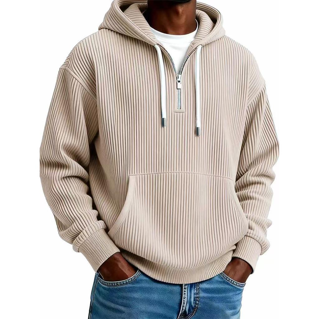 Men's Casual Solid Color Zipper Long Sleeve Hooded Sweatshirt, Everyday Zipper Casual Long Sleeve T-Shirt