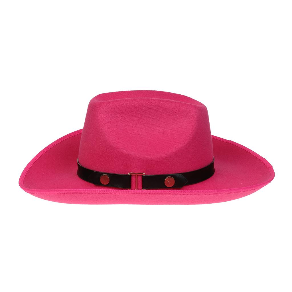 Unisex Western Cowboy Hat Wide Brim Roll‑Up Brim Double‑Top Felt Fedora Hat,10 Colors,Multiple Optional Detachable Hat Bands