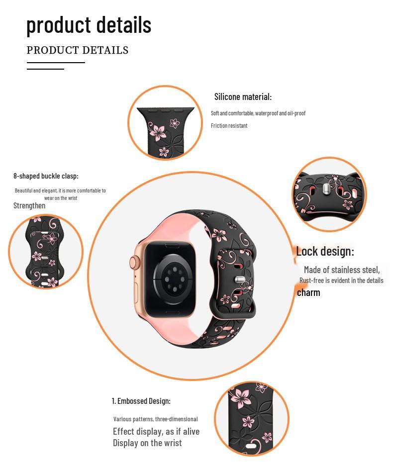 Bauhinia Floral Laser-Engraved Silicone Band for Apple Watch