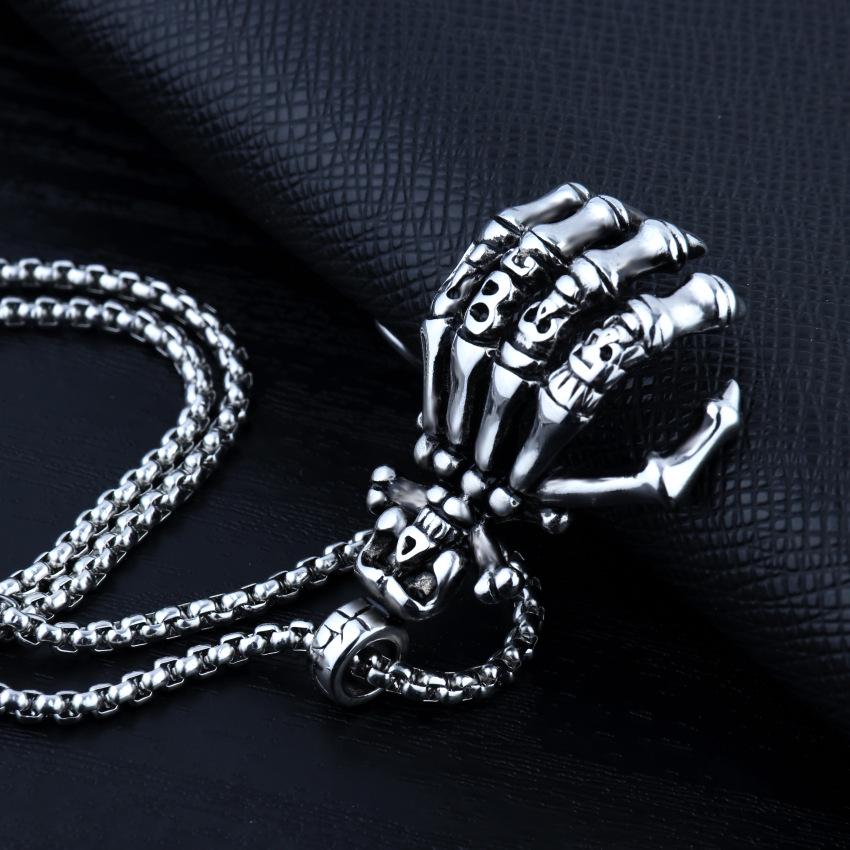 Mighty Ghost Claw Necklace Vintage Titanium Alloy Men's Punk Hand Bone Necklace