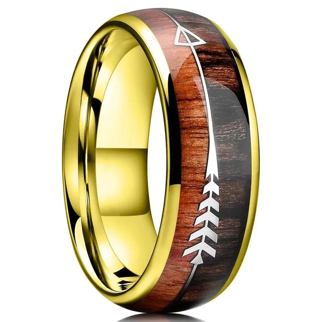 Fashion 8mm Men Black Stainless Steel Arrow Rings for Men Inlaid Red Meteorite Rings Wedding Band Jewelry Drop Shipping