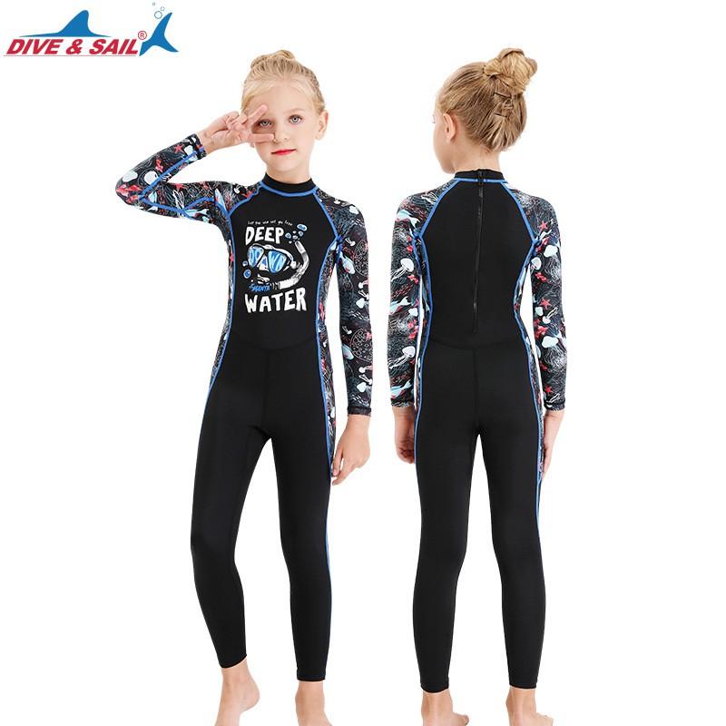 Kinder Vollschutz UV-Schutz Badebekleidung Jungen Mädchen Langarm Einteiler Badeanzug Schnelltrocknend Nylon Spandex