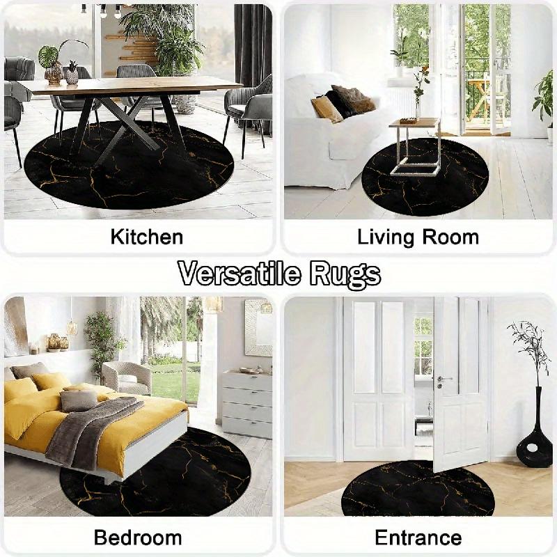 Luxury  Black Golden MarblePattern Round Shape Floor Mats Kitchen Hallway Runner Rug Bedroom Living Room Soft Carpet Non-slip Area Rug