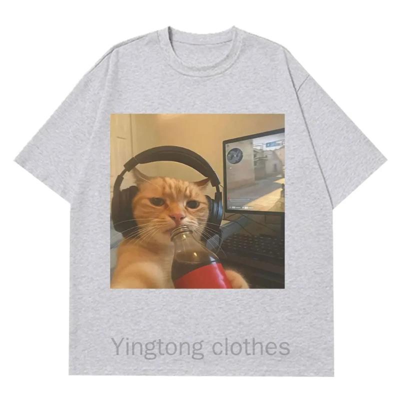Funny Gamer Cat Meme Printed Tshirt Women Fashion Summer Short Sleeved Casual Harajuku T-shirts Tops Casual Clothing