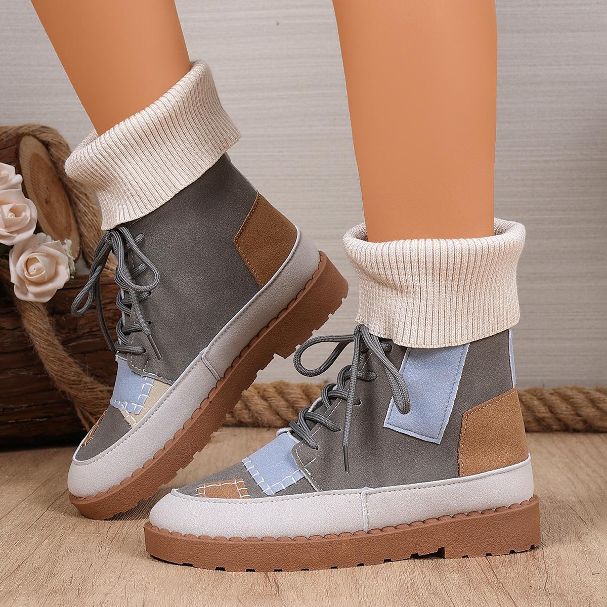 

Модные женские ботинки Осень Зима Панк Готика Ботильоны Женские Смешанные Цвета Женская Обувь Ретро Круглый Носок Швы Ручная Работа Обувь на Платформе 41 серый