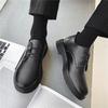 2025 Men's Black Round Toe Leather Shoes - British Style, Korean Trend, Formal & Casual