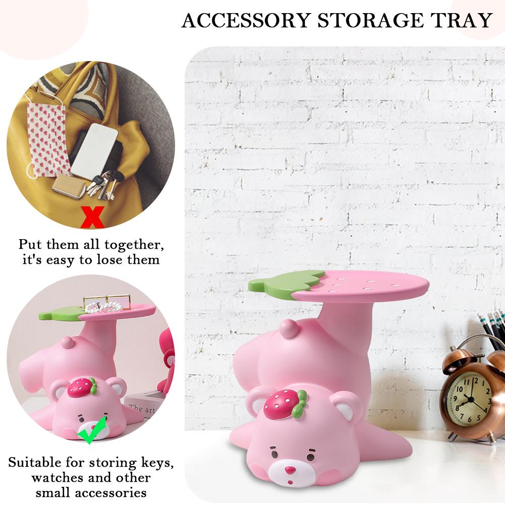 Resin Decor Sculpture Cute Bear Serving Tray Statue Key Jewelry Snack Holder Entrance Crafts Friends Housewarming Gift