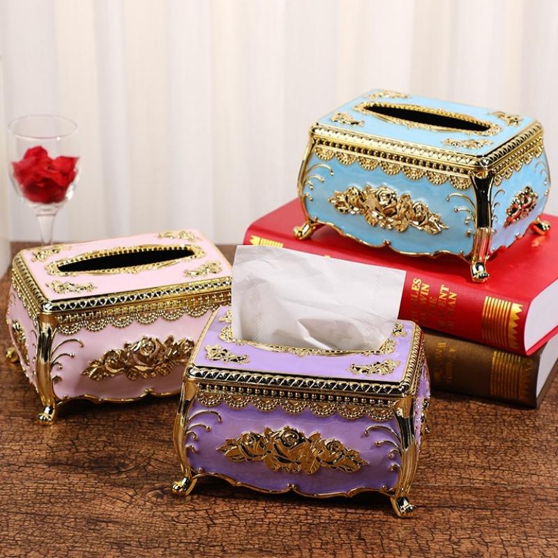 Facial Tissue Holder Embossed Rose Plastic Tissue Box Cover Tissue Dispenser for Living Room Home Household Kitchen Countertop
