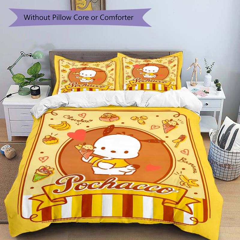 3pcs Pochacco's Sweet Adventure Bedding Set Includes Quilt Cover and Pillowcases, Suitable for All Seasons, Machine Washable Ideal Gift S077