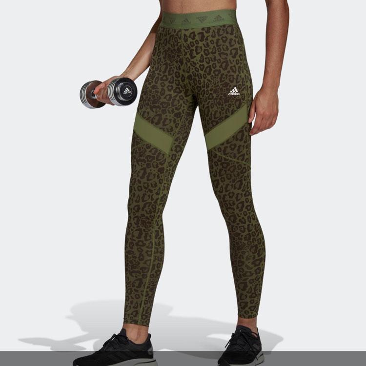Adidas Leopard Print Sports Fitness Pants Women Pants Dark-Olive-Green HM8647