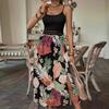 Summer Women Casual Sleeveless Strapless Camisole Dress High Waist A-Line Long Dresses Solid Color Print Suspender XS XL Spring