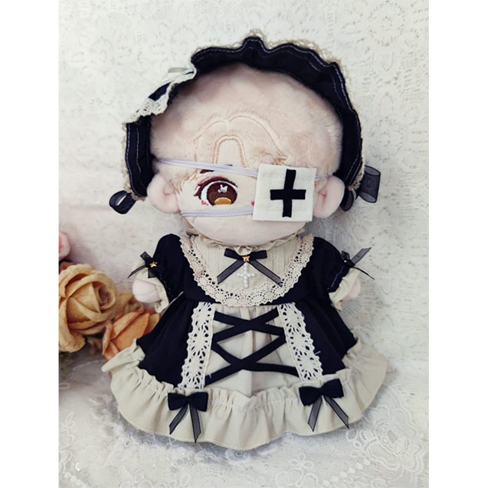 Niannyyhouse 20cm Plush Doll Clothes Set (Headband + Dress), Maid Outfit, Cotton Doll Clothes with Cross Letters, Baby Doll Clothes, Dress-Up (Green)