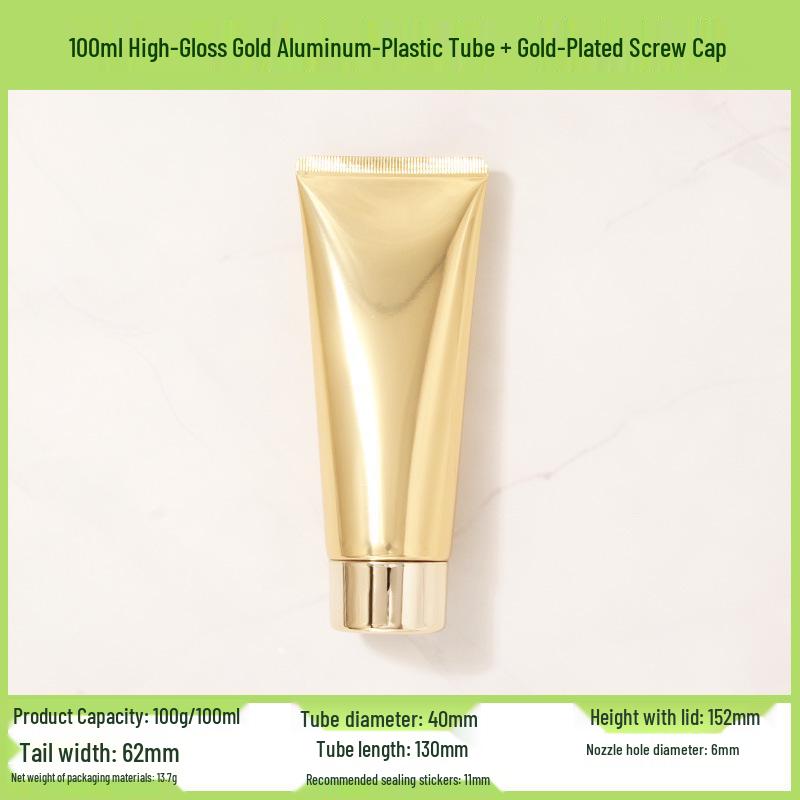 In Stock 100ml/100g High Gloss Gold-Silver Aluminum-Plastic Cosmetic Tube with Acrylic Cap - Refillable PE Empty Bottle