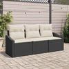 3 Piece Sofa Set with Cushions Black Poly Rattan