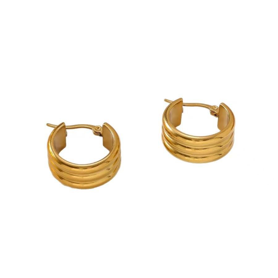 European & American Style Gold-Plated Titanium Steel Wide-Edge Curved Hoop Earrings