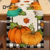 Thanksgiving Party Table Runner Pumpkin Sunflower Print Stain-Proof Reusable Table Protection Decoration Hotel Prom Banquet Table Runner