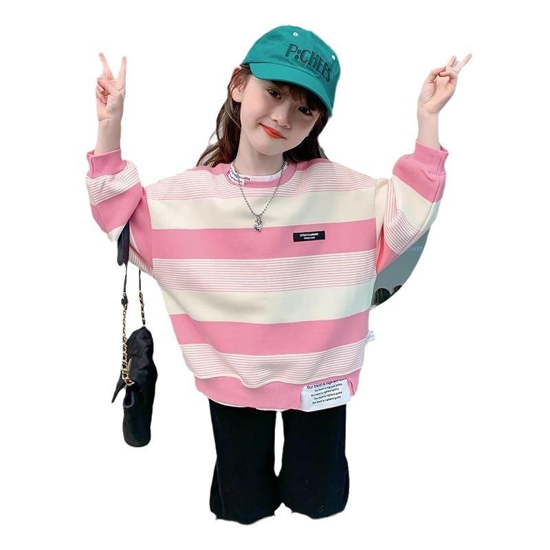 Girls Stylish Striped Sweatshirt Long Sleeve Pullover Top Casual Autumn Winter Kids Clothes