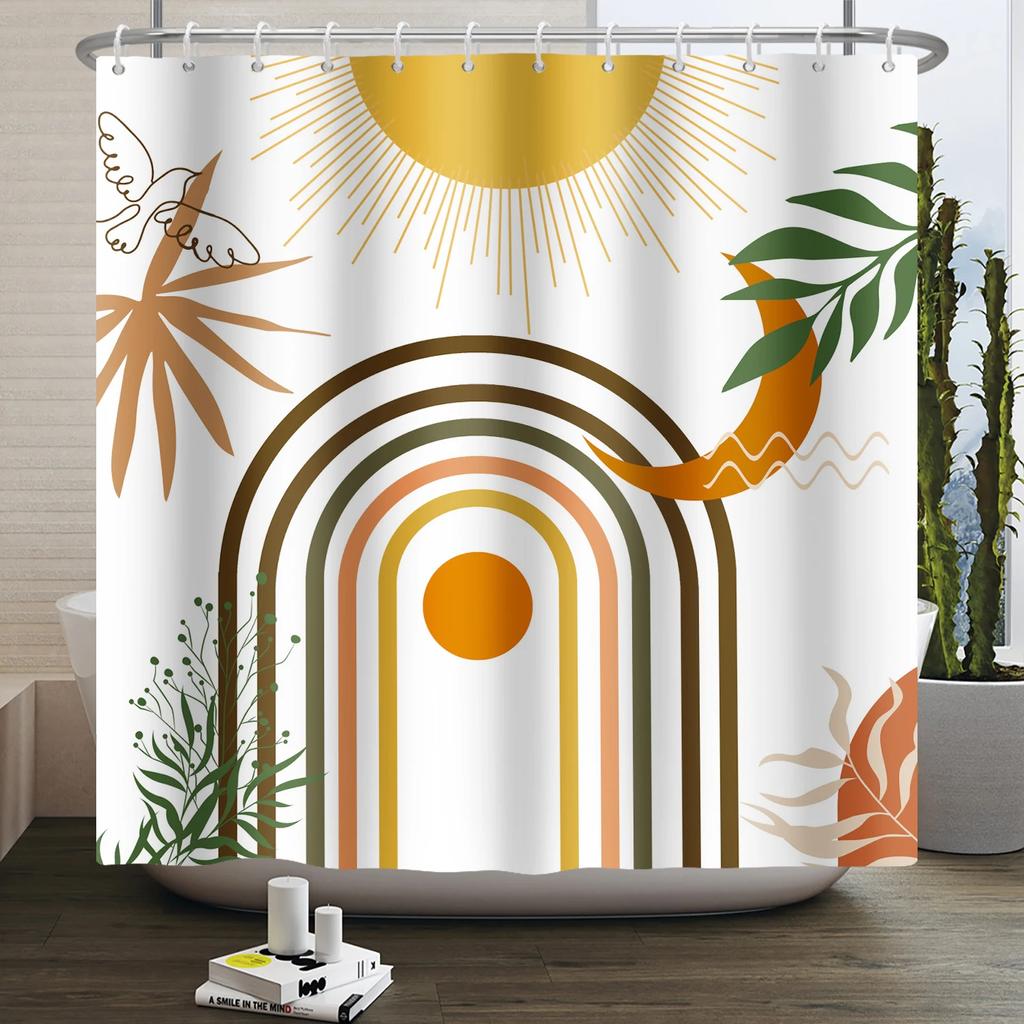 Nordic Wind Boho Shower Curtain for Bathroom Abstract Mid Century Modern Minimalist Geometric Arch Beige Bohemian Bath Curtain