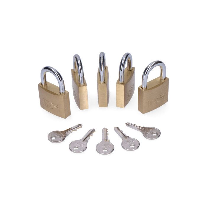 Pack De 5 Cadenas Laiton, Arche Normal, 5 Clés Identiques - 40 X 23 Mms - Edm