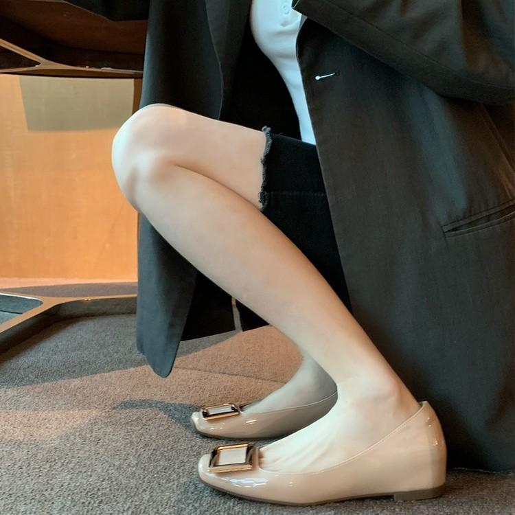 2025 new French metal buckle square head Mary Jane single shoes women's shallow mouth grandma shoes small inner height increase women's shoes