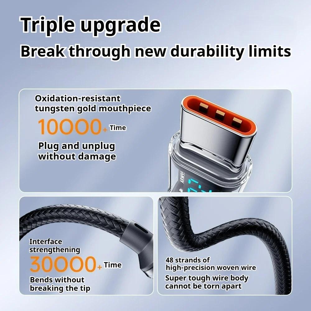 60W-120W USB A To Type C and Type C To Type C Fast Charging Cable with LED Display Super Fast Charge for Huwei iPhone 15 MacBook