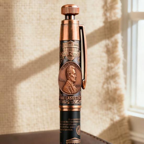 Der letzte Cent 2025 Gedenkstift mit Penny-Relief Historisch inspirierter Stift Mattschwarz Bronze Sammlergeschenk für Geschichtsinteressierte Zuhause