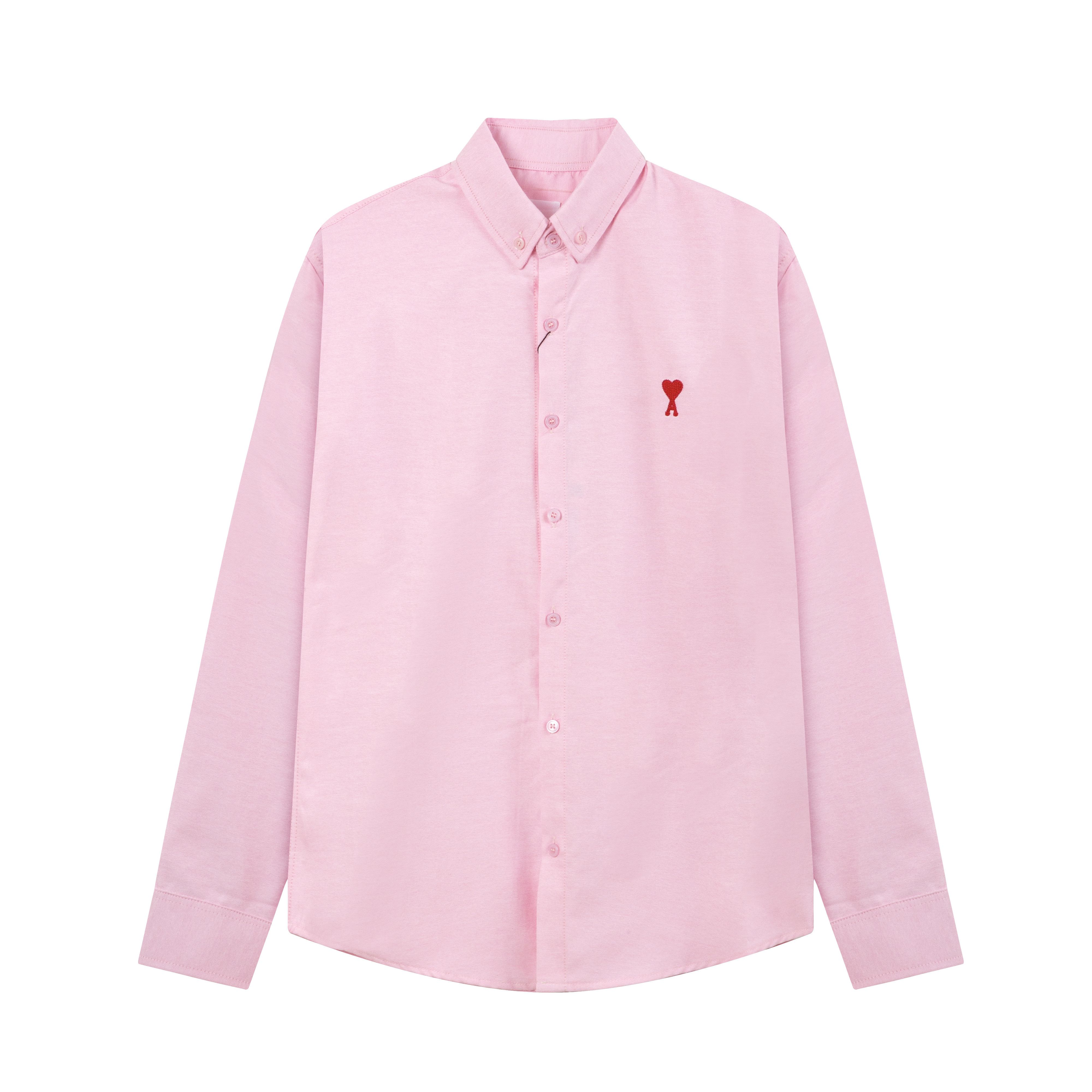 

AMI Classic Весна та Осінь Вишита Червоним Серцем Повсякденна Бавовняна Однотонна Сорочка з Довгим Рукавом на Грудях S