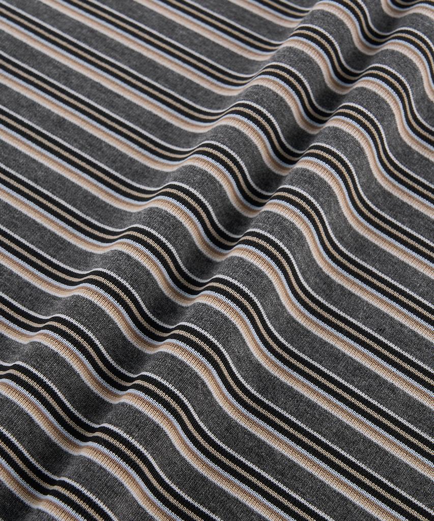 WEST GRAND BOULEVARD Semi-Over Multi-Stripe Ringer T-Shirt Mono Grey