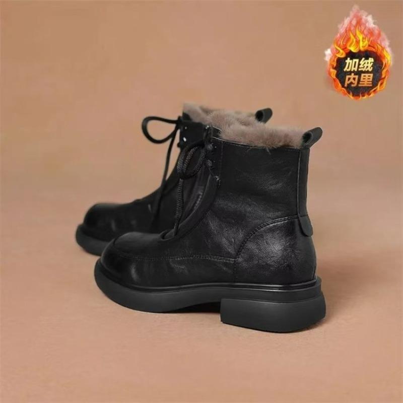New Winter Platform Martin Boots Women's Velvet Boots Lace-up Thermal Snow Boots Women's Short Boots