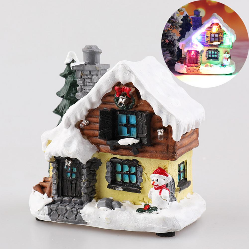 Mini Weihnachts Haus Möbel Puppenhaus LED Haus Dekorieren Licht Mit Harz Miniatur Haus Heimdekoration Weihnachtsgeschenke