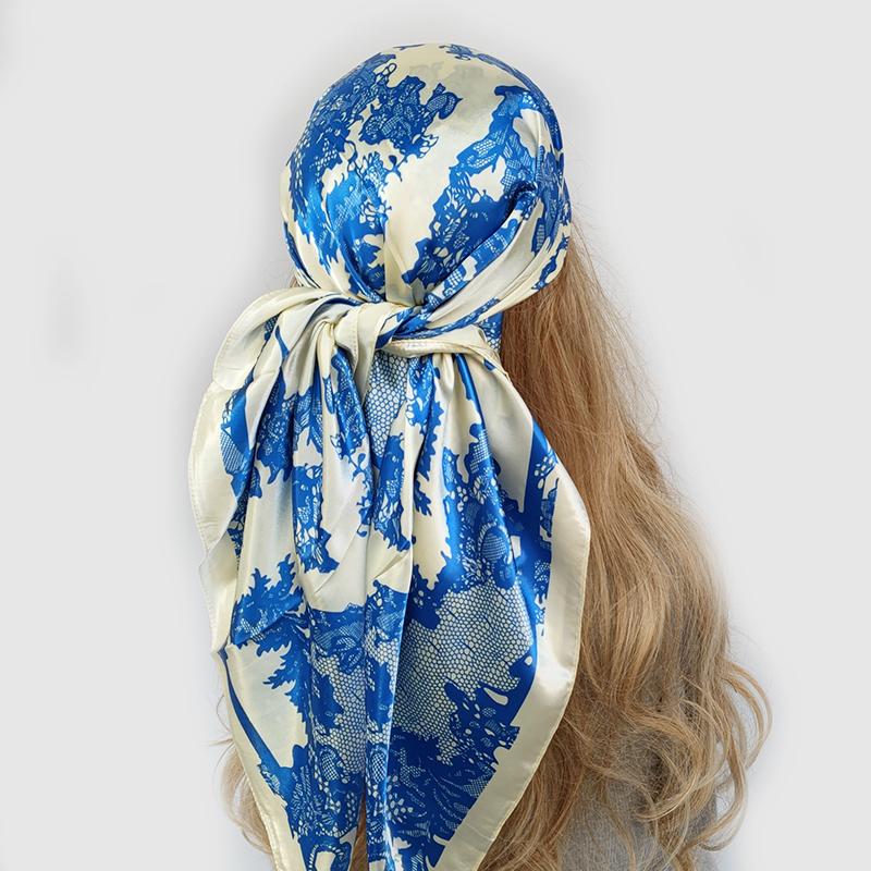 Lenço de Pescoço Xale Envoltórios Estampa Seda Cetim Cachecol quadrado Mulheres Muçulmanas Hijab Elegante Faixa de Cabelo Bandana design marca foulard